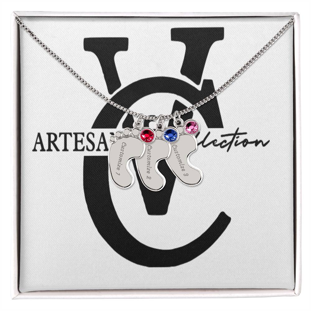 Engraved Baby Feet Necklace with Birthstone